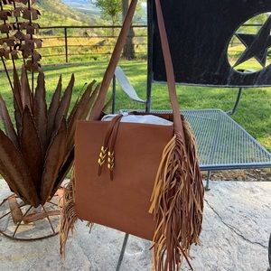 Brown fringed shoulder bag